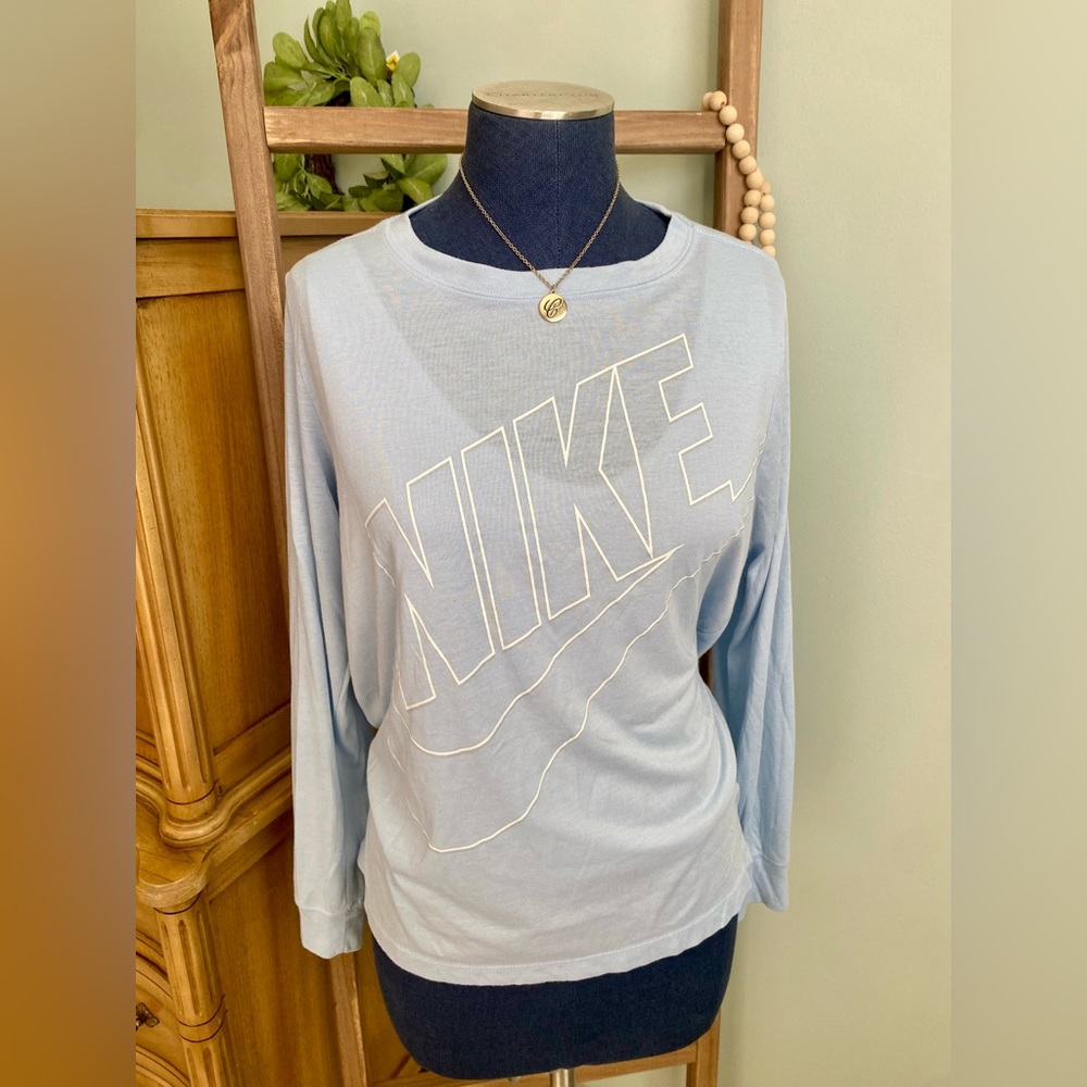 Nike Baby Blue Long Sleeve Large Spellout Top Size Medium
